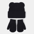 thumbnail image 2 of Baby Bear Ears Knit Beanie and Mittens Set, Toddler Winter Warm Hat Gloves Kit, Cute Ribbed Knitted Cold Weather Accessory for Baby Boys Girls Daily Outdoor Wear(Black,6-24 Months), 2 of 4