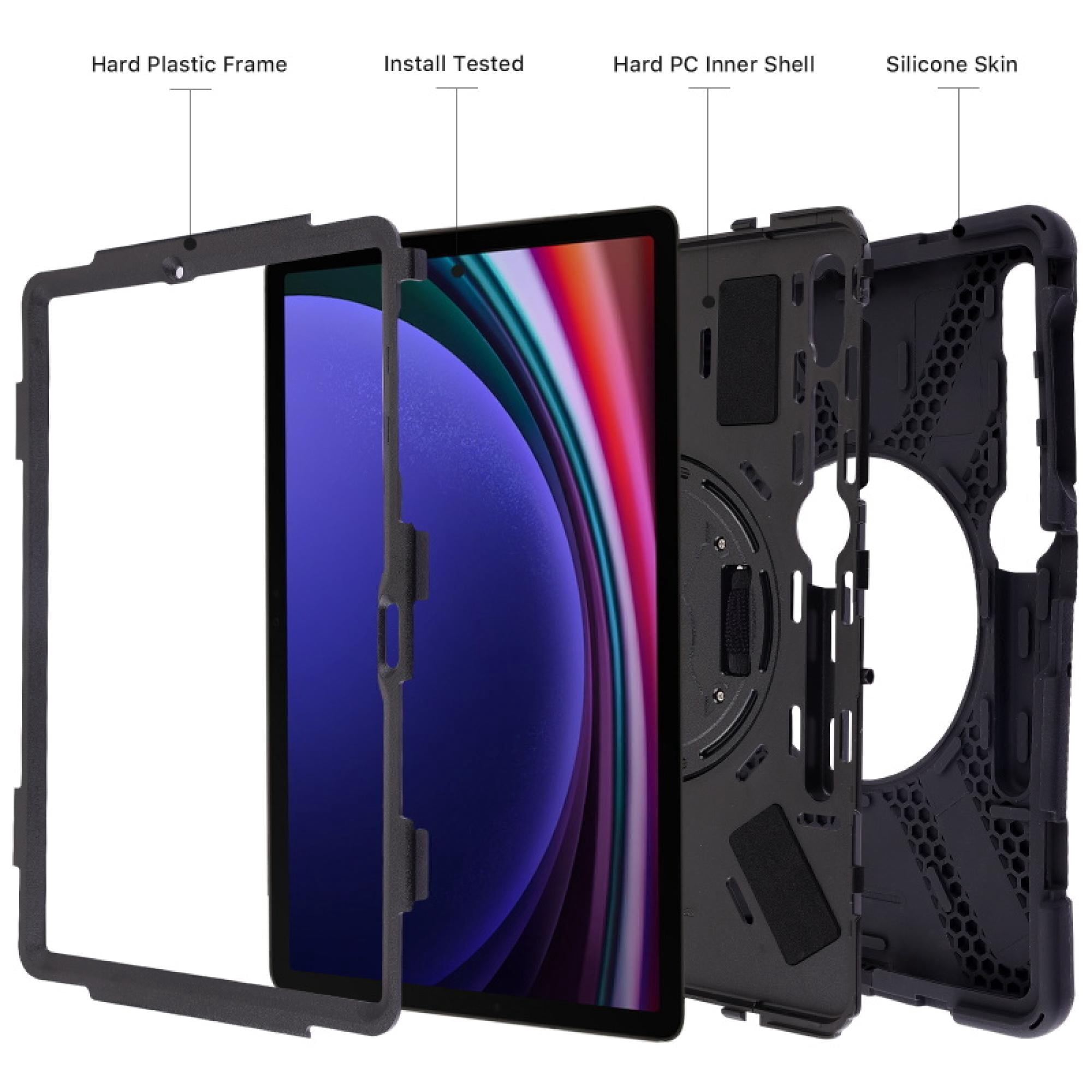 Rugged Case with Kickstand & Tempered Glass Protector for Samsung Galaxy Tab S9/S10+ 12.4" – Shockproof Cover + Screen Guard Combo, Black