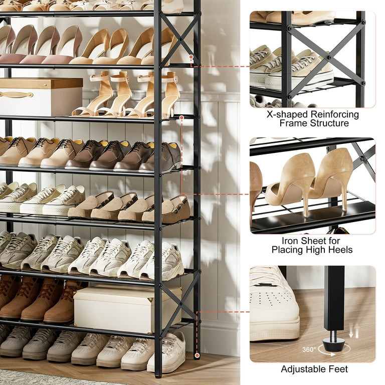 BGTREND 8-Tier Metal Shoe Rack Organizer with Wooden Top, 24-32