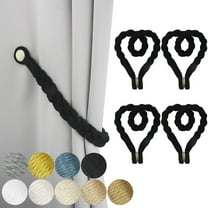 4 Pack Black Magnetic Soft Curtain Tiebacks Cotton Hand-Woven Tieback Holdback Home Decorative Tie Backs with Durable Wooden Buckle for Home Office Decor