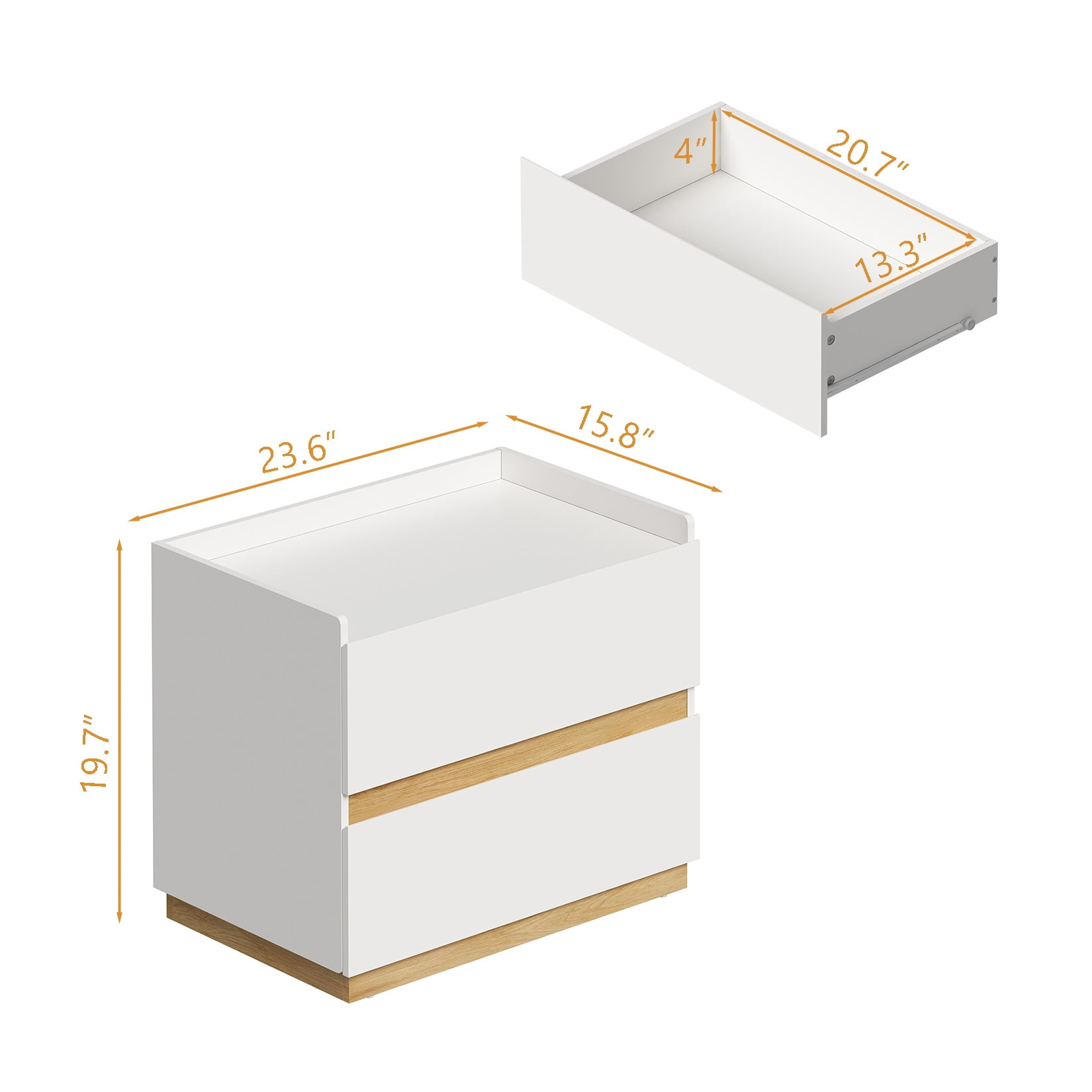 H&3L White Nightstand ，Modern large Bedside Table， Wood Stackable  2 Drawer dresser for Clothes for Closet，Bedroom,Living Room，16"D x 24"W x 20"H
