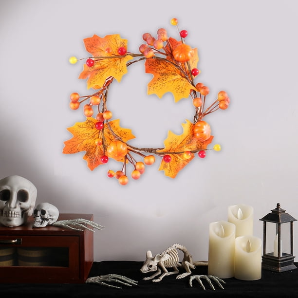 Xihbxyly Corona de Otoño con Diseño de Calabaza y Hoja de Arce, Aro para Velas, Centro de Mesa Único, Decoración de Halloween y Acción de Gracias, Adorno Navideño Versátil, Tamaño 12 X 12 Cm.