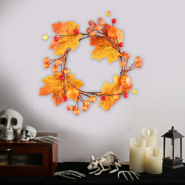 Xihbxyly Corona de Otoño con Diseño de Calabaza y Hoja de Arce, Aro para Velas, Centro de Mesa Único, Decoración de Halloween y Acción de Gracias, Adorno Navideño Versátil, Tamaño 12 X 12 Cm.