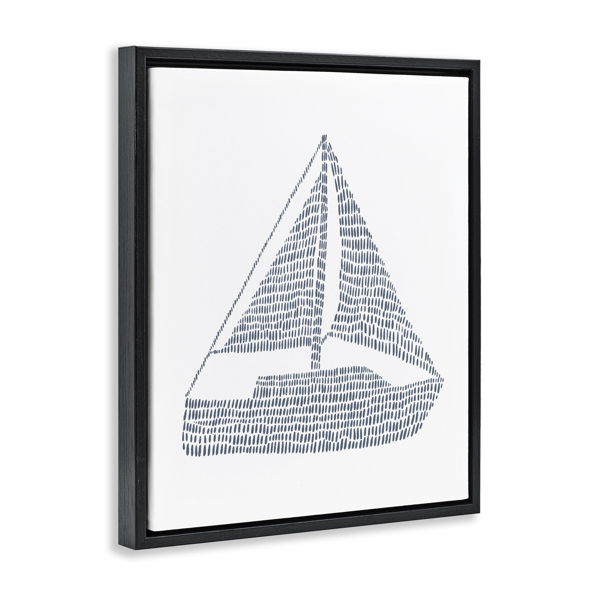 Stupell Industries Minimal Boat on White Coastal Painting Black Floater Framed Canvas Art Print Wall Art, 17 x 21