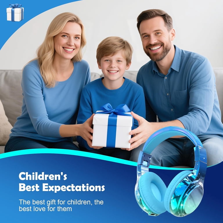 QearFun Kids Bluetooth Headphones, Blue Gradient photo 5