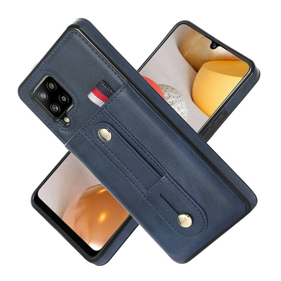 Nalacover Case for Samsung Galaxy A42 5G Wallet Case Hidden Card Slots Holder, Premium PU Leather Loop Finger Strap TPU Shockproof Lens Protection Cover for Samsung Galaxy A42 5G, Blue