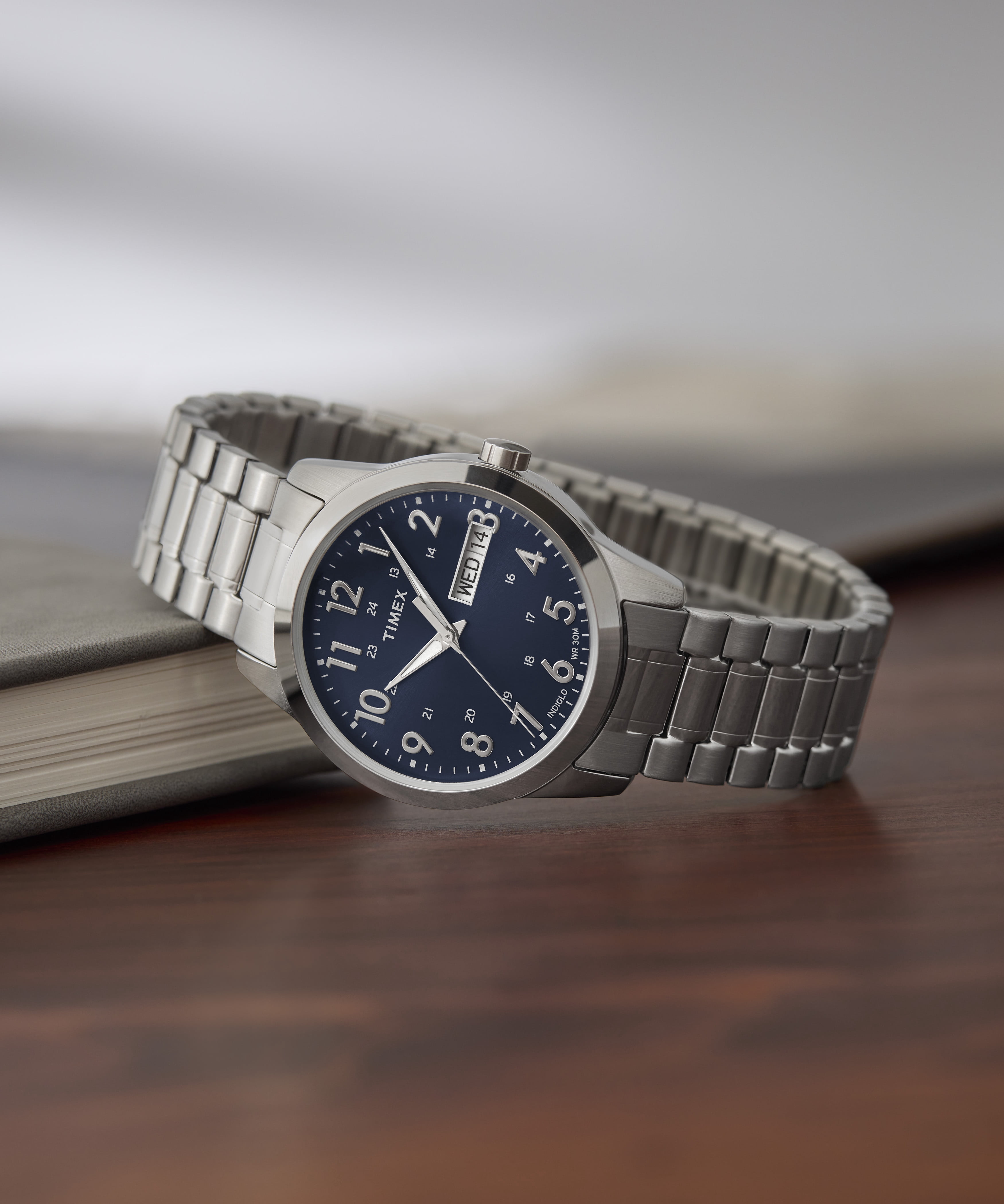 Timex Men's South Street Sport Silver/Blue 36mm Casual Watch, Expansion Band