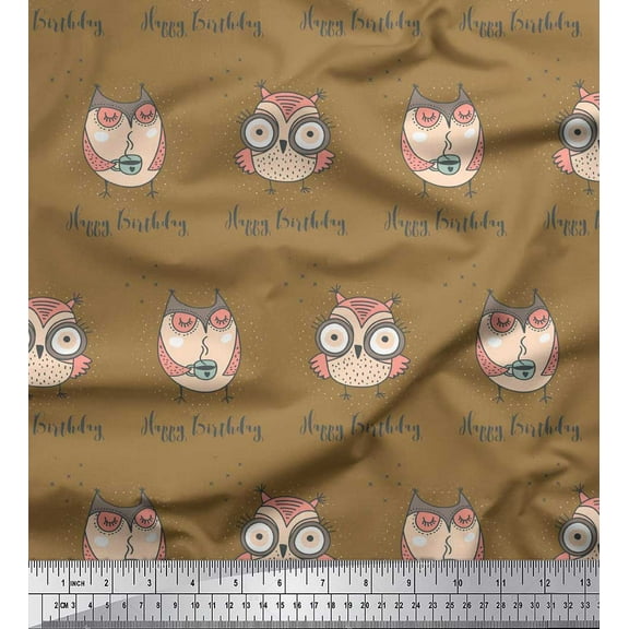 Soimoi Brown Cotton Duck Fabric Owl Bird Fabric Prints By Yard 42 Inch Wide