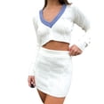 thumbnail image 2 of VISgogo - Conjunto de ropa de primavera y otoño para mujer, suéter de manga larga con cuello en V + falda de punto ajustada blanca VISgogo  moda, 2 of 9
