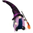thumbnail image 3 of 15" Black and Purple Halloween Gnome Witch with Broom, 3 of 7