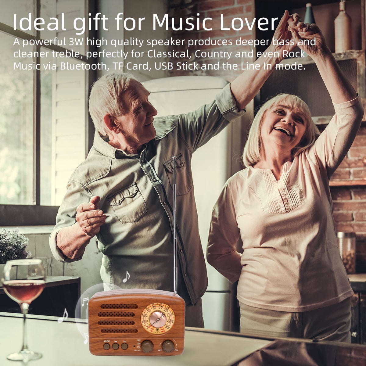 Portable Vintage Radio, Retro AM/FM Bluetooth Radio, Rechargeable Small Radios with Best Reception Wireless Speaker, Support TF Card AUX USB MP3 Player, Easy to Use, Gifts for Seniors Kids