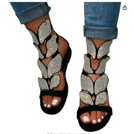 Flat Sandals for Women Dressy Sandals Women Dressy Summer Flat Women s Rhinestone Beaded Flower Bohemia Low Heeled Sandals Fashion Comfortable Crystal Beach Sandals Flat Shoes