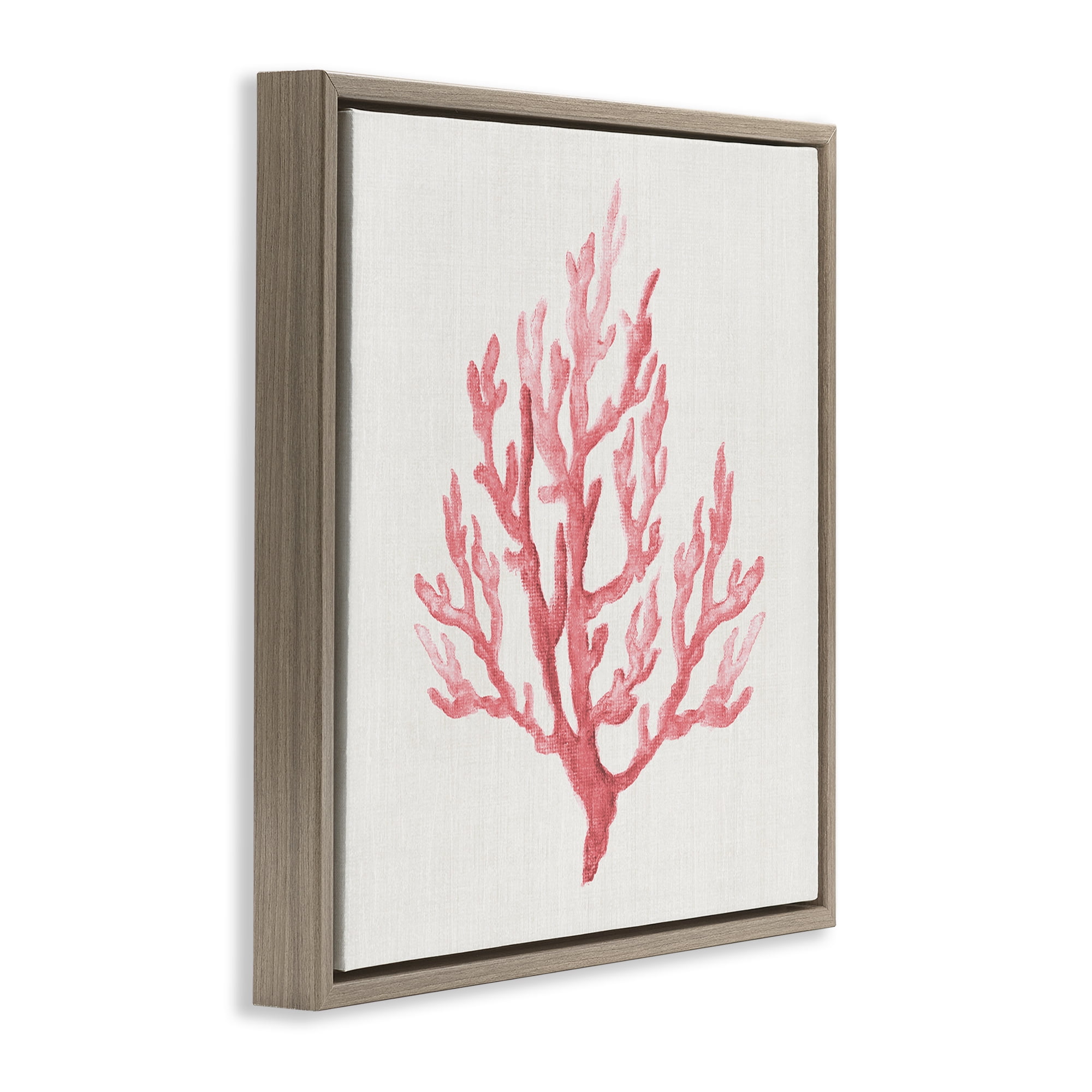 Stupell Industries Muted Pink Coral Branch Brown Framed Floater Canvas Wall Art, design by Janet Tava