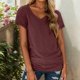 thumbnail image 2 of Nueva camiseta de manga corta con cuello en V para mujer: prenda informal de primavera/verano, poliéster/spandex, diseño fruncido en la cintura, 2 of 5