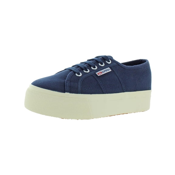Superga 2790 Low-Top Sneakers Navy Blue White Platform Wedge Lace Up Sneaker (Navy, 10.5)