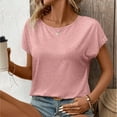 thumbnail image 6 of Tops for Women under $5 Short-sleeved Round Neck Lace-trimmed Casual Shirt Pink, 6 of 6