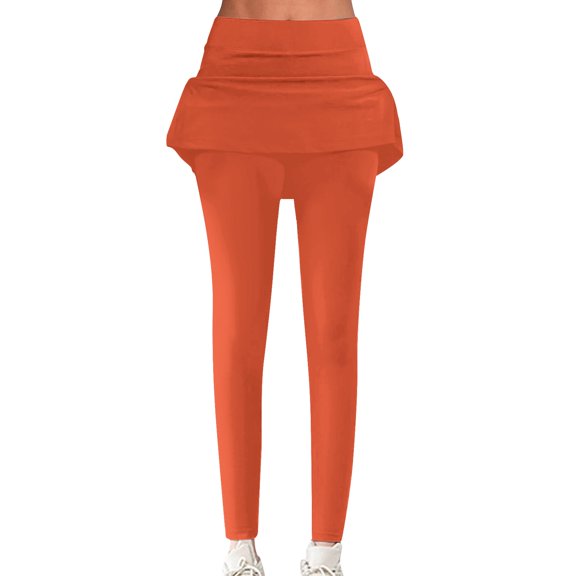 Yanyanz Leggings for Women,Womens Leggings with A Line Skirt High Waisted Full Length Yoga Pants for Workout Athletic Yoga Pants Women Workout Leggings for Women Clearance Orange S