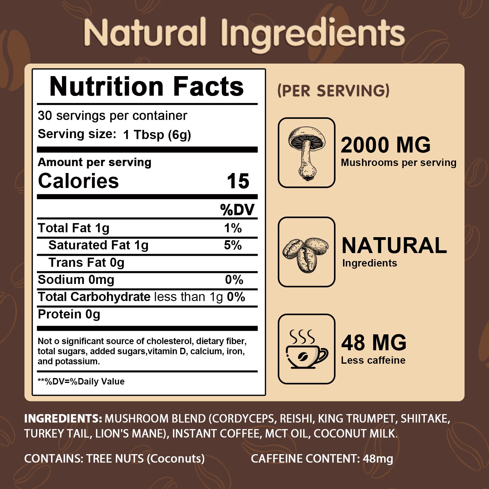 Balincer Mushroom Coffee, 6 Adaptogenic Mushrooms, Instant Mushroom Coffee for Focus, Energy, Immune & Digestion Support,Herbal Supplements