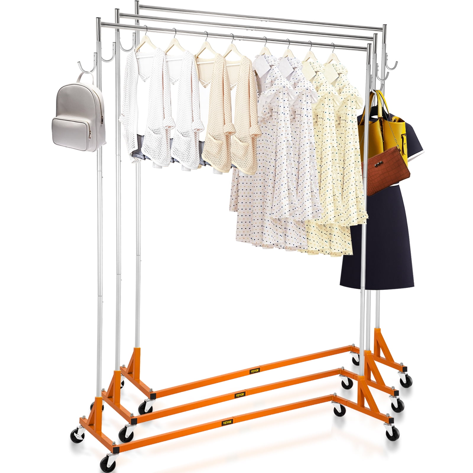Z-Base Garment Rack Collapsible Clothing Shelf Chrome Floor Rolling W/4 Casters 