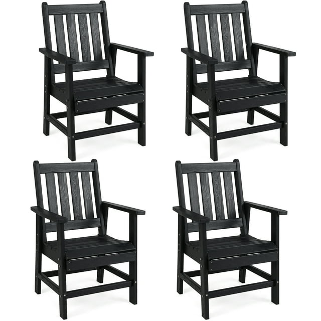 Gymax Patio Dining Chairs Set of 4 w/Wide Armrests Curved Seat Wood Grain for Backyard Black