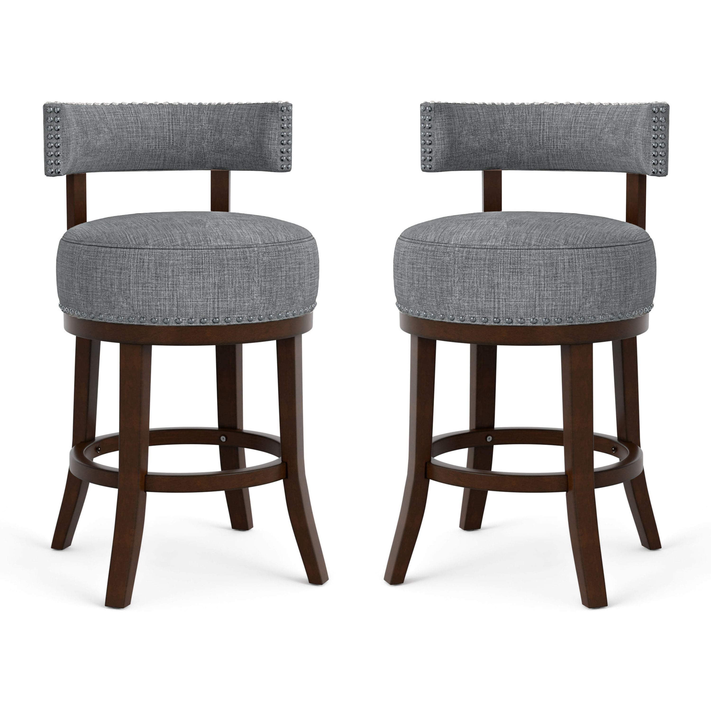 Furniture of America Jensen Swivel Bar Stools - Set of 2, 24", Light Gray