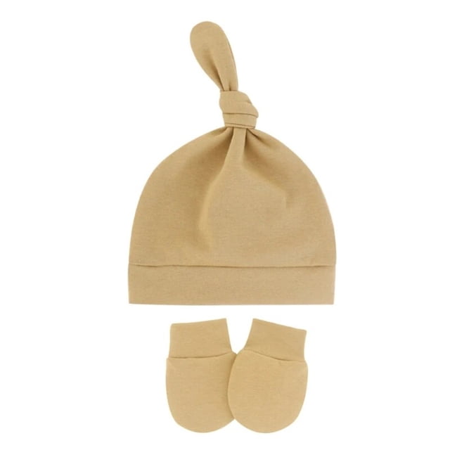 Gorros de algodón para bebé recién nacido, conjunto de sombrero y mitones de Hospital, guantes elásticos de Color caramelo sólido, gorro cálido para niño de 0 a 1 años