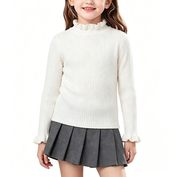 StSilkitty Ruffle Mock Neck Sweaters for Girls Long Sleeve Pullover Tops Fall Winter Lightweight Casual Fashion Outfits