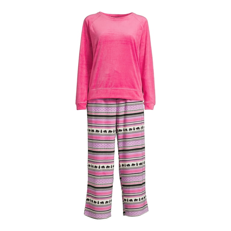 Muk Luks Women s Velour Top and Pants 2 Piece Pajama Set