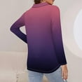 thumbnail image 4 of WTOBBY Women's Ombre Print Polo Shirt - Long Sleeve Casual V-Neck Zipper Detail Tops for Women, Spring Fall Fashion Comfort Stretch Gradient Design,Dark Purple M, 4 of 7
