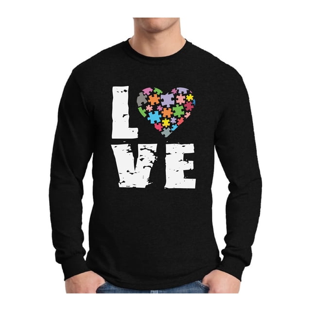 Awkward Styles Men's Love Puzzles Autism Awareness Graphic Long Sleeve T-shirt Tops Autistic Support