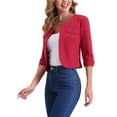 thumbnail image 4 of CHAQUETA DE JEAN CORTA SIN CUELLO PARA MUJERES CON MANGAS 3/4 EN BURDEOS TALLA M, 4 of 6