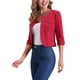 thumbnail image 4 of CHAQUETA DE JEAN CORTA SIN CUELLO PARA MUJERES CON MANGAS 3/4 EN BURDEOS TALLA M, 4 of 6
