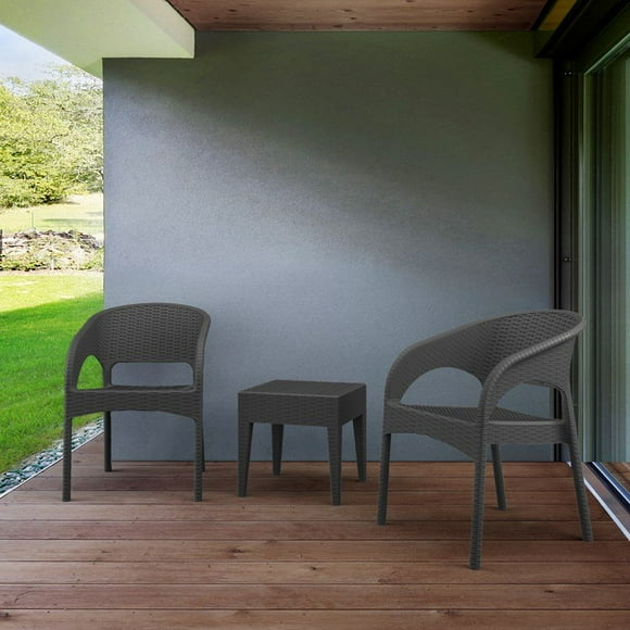 Compamia Panama 3 Piece Patio Conversation Set in Dark Gray