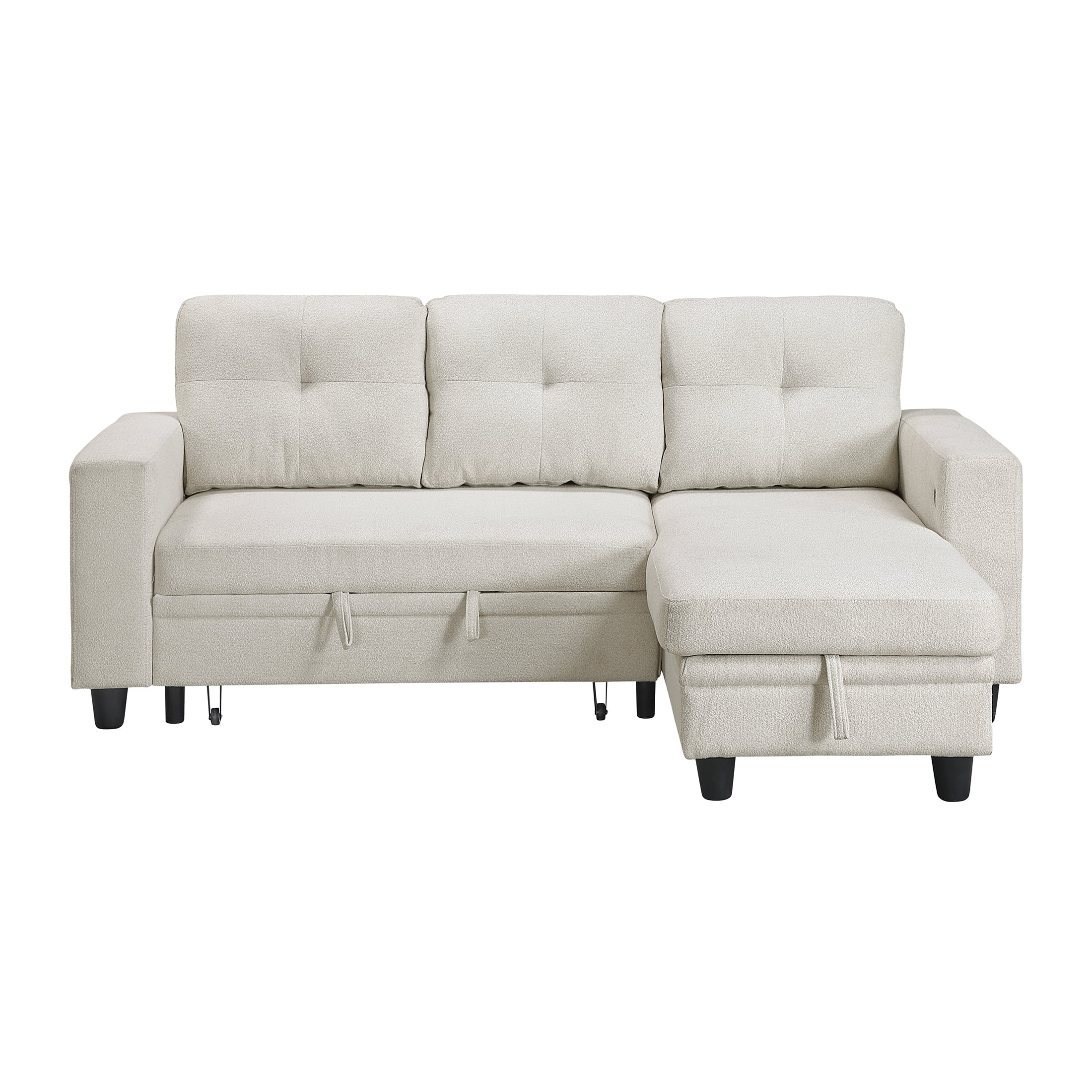 OakvillePark Vessarion Boucle Sectional with Reversible Chaise, Pull-out Bed, Shelves and Charging Ports, Beige