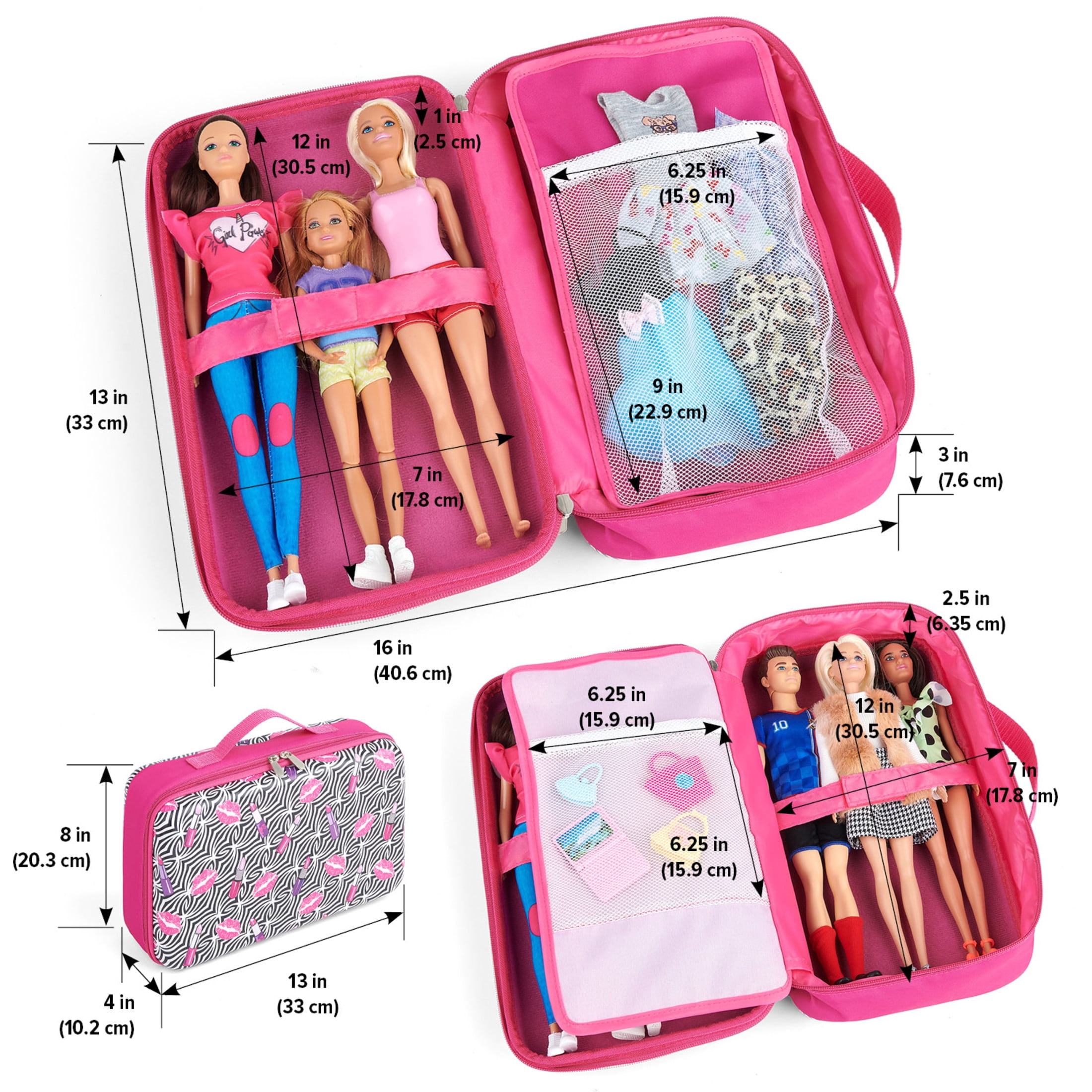 Badger Basket Doll Storage and Travel Case for 12-inch Fashion Dolls, Lipstick Pink