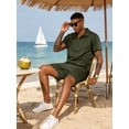 thumbnail image 3 of Colsmile Men's 2-Piece Summer Outfit Set - Textured Quarter-Zip Polo Shirt & Drawstring Shorts, Casual Vacation Summer Set, 3 of 10