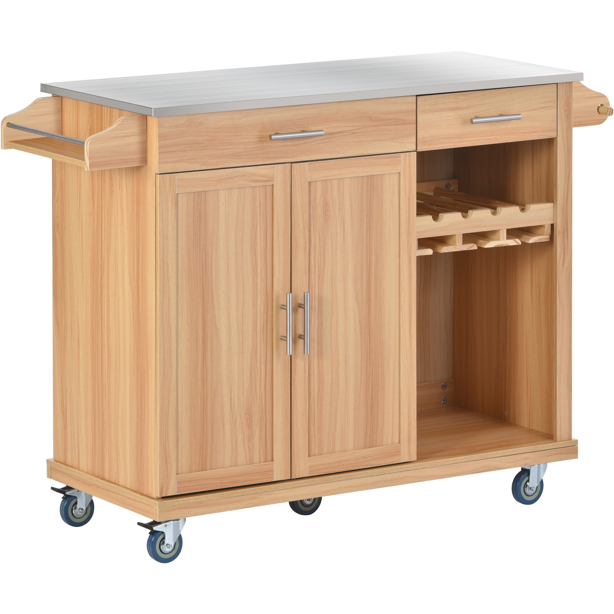 Kitchen Cart with Stainless Steel Top and Storage Cabinet, Kitchen
