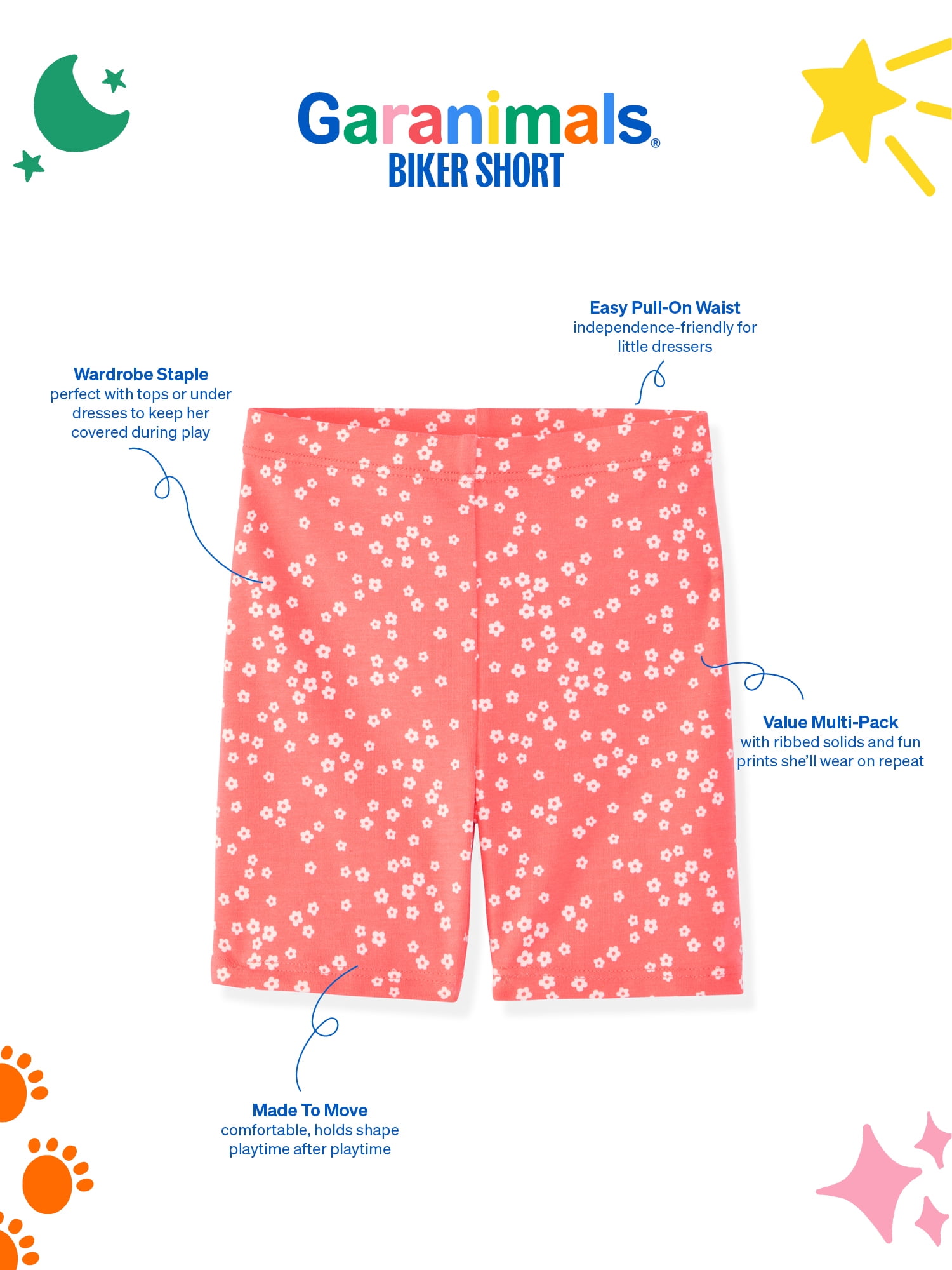 Garanimals Newborn, Baby & Toddler Girl Ribbed Cotton Biker Shorts, Prints & Solids, 4-Pack, Sizes 0-6T