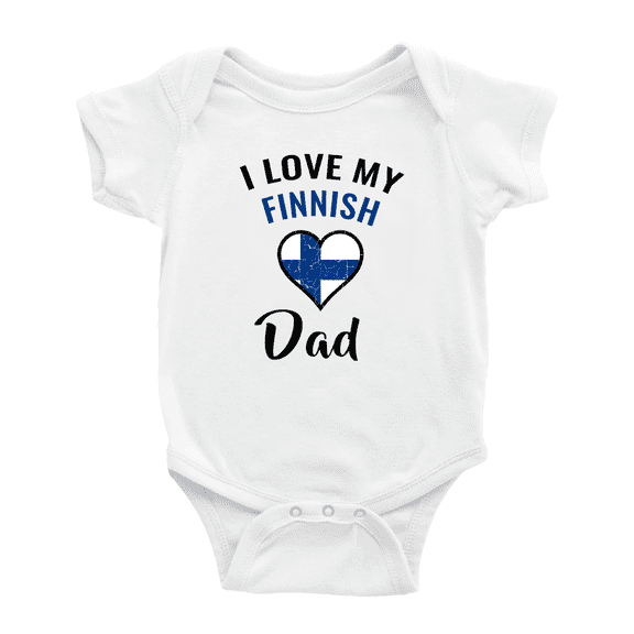 I Love My Finnish Dad Heart Flag Baby Romper Bodysuit For Boy Girl (White, 0-3 Months)