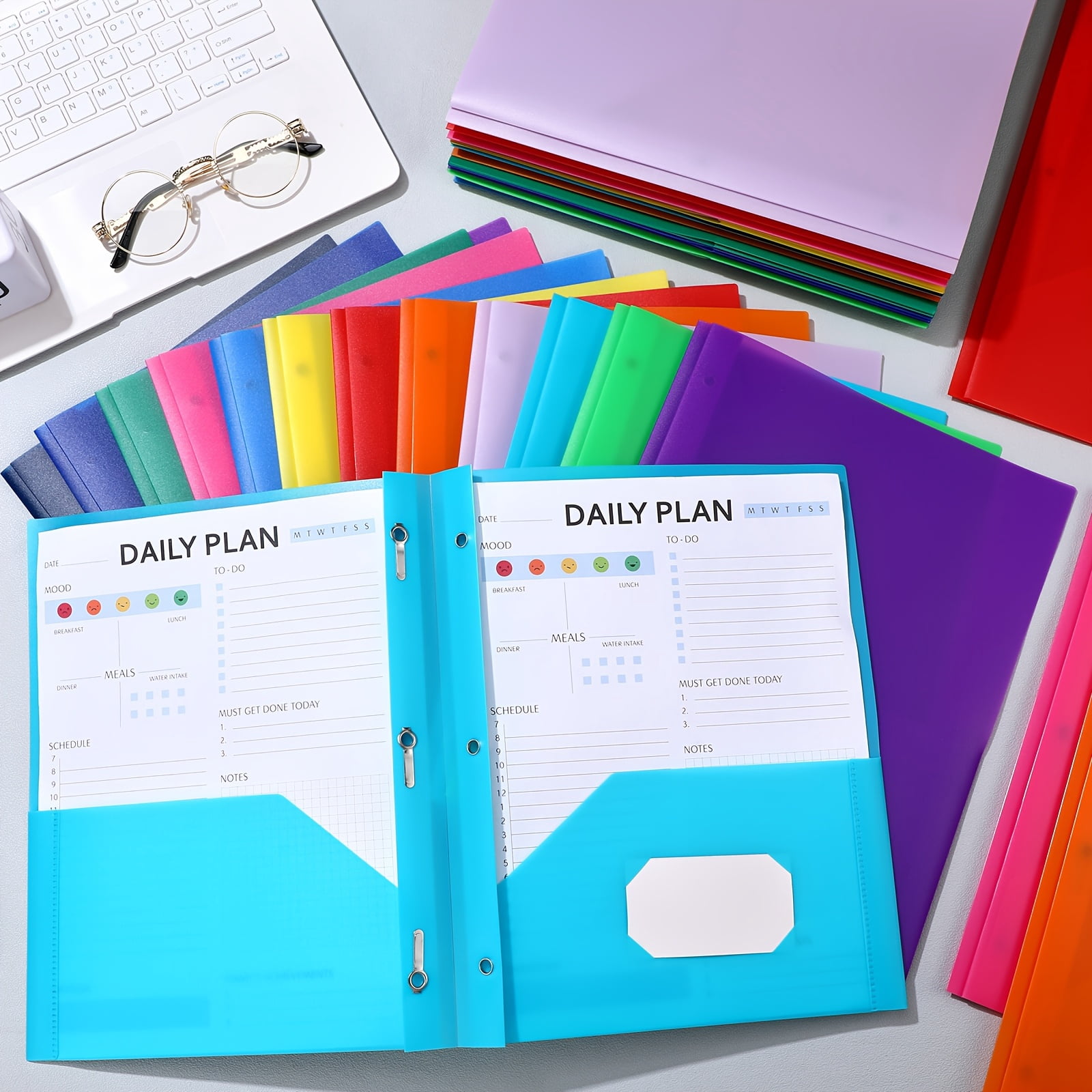 48 Pcs Multicolor Pocket Folders with 3 Hole Punch, Heavy Duty Plastic File Folders with 2 Pockets and Clips, Letter Size Document Organizer for Office, Business Filing, Meeting Supplies