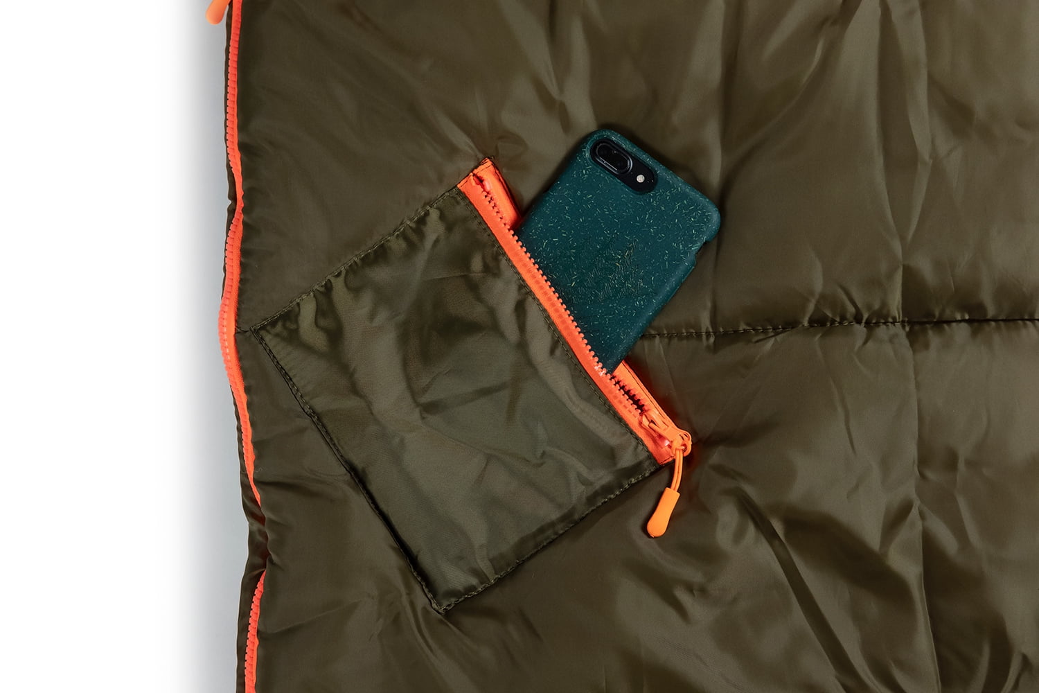 Mimish Sleep-N-Pack, 37F Kid's Sleeping Bag & Backpack, Olive Green/Bright Orange