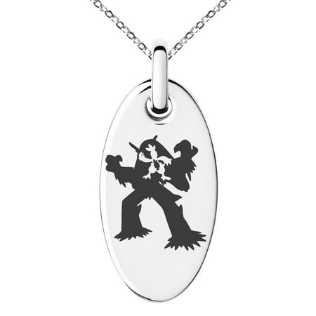 Tioneer Stainless Steel 3rd Gen Torchic Combusken Blaziken Pokémon Engraved Small Oval Charm Pendant Necklace