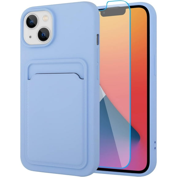 Silicone Wallet for iPhone 14 Plus Case, Card Holder Camera Protection Cover for iPhone 14 Plus Case Screen Protector, Card Slot Case Compatible with iPhone 14 Max Phone Case -Purple