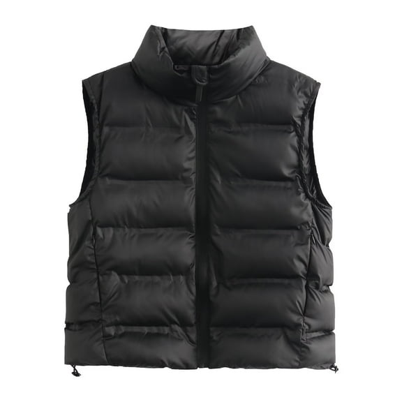 ICHUANYI Womens Puffer Vest Fashion Fall Winter Sleeveless Outerwear Solid Warm Puffer Lightweight Stand Collar Jacket