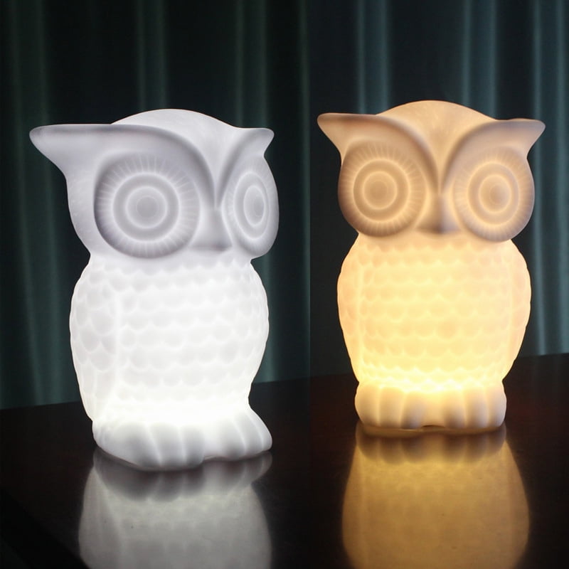 Bird Owl Light Ceramic White Owl With battery Light Up Led Light 