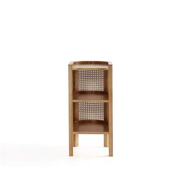 JERFIT Modern Cane End Table with 2 Shelves, Solid Wood Side Table for Living Room, Bedroom, Natural Finish