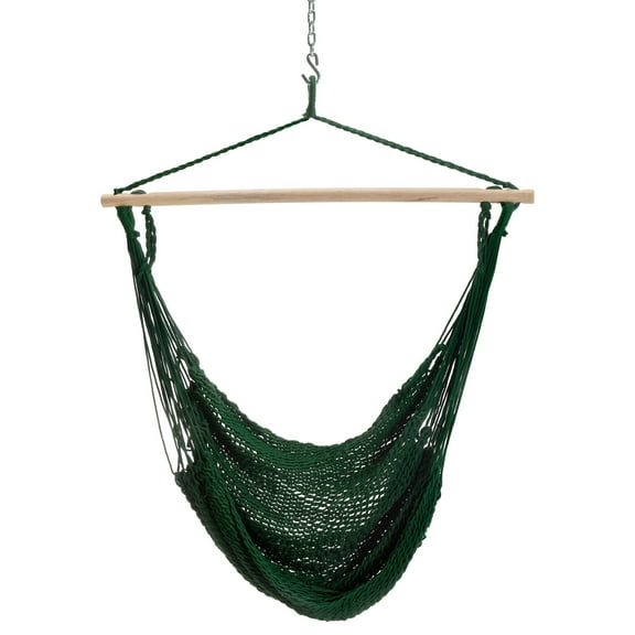Castaway Living Deluxe Hammock Chair with Green Polyester Rope, Hardwood Spreader Bar