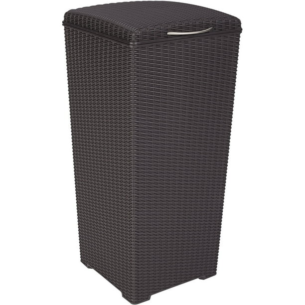 Keter Pacific 30Gallon Resin Plastic Wicker Outdoor Waste Bin with
