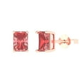 thumbnail image 2 of 1.0 Ct Emerald Cut Studs Red Natural Garnet 14K Rose Solid Solid Gold Everyday Dainty Earrings Push Back, 2 of 7