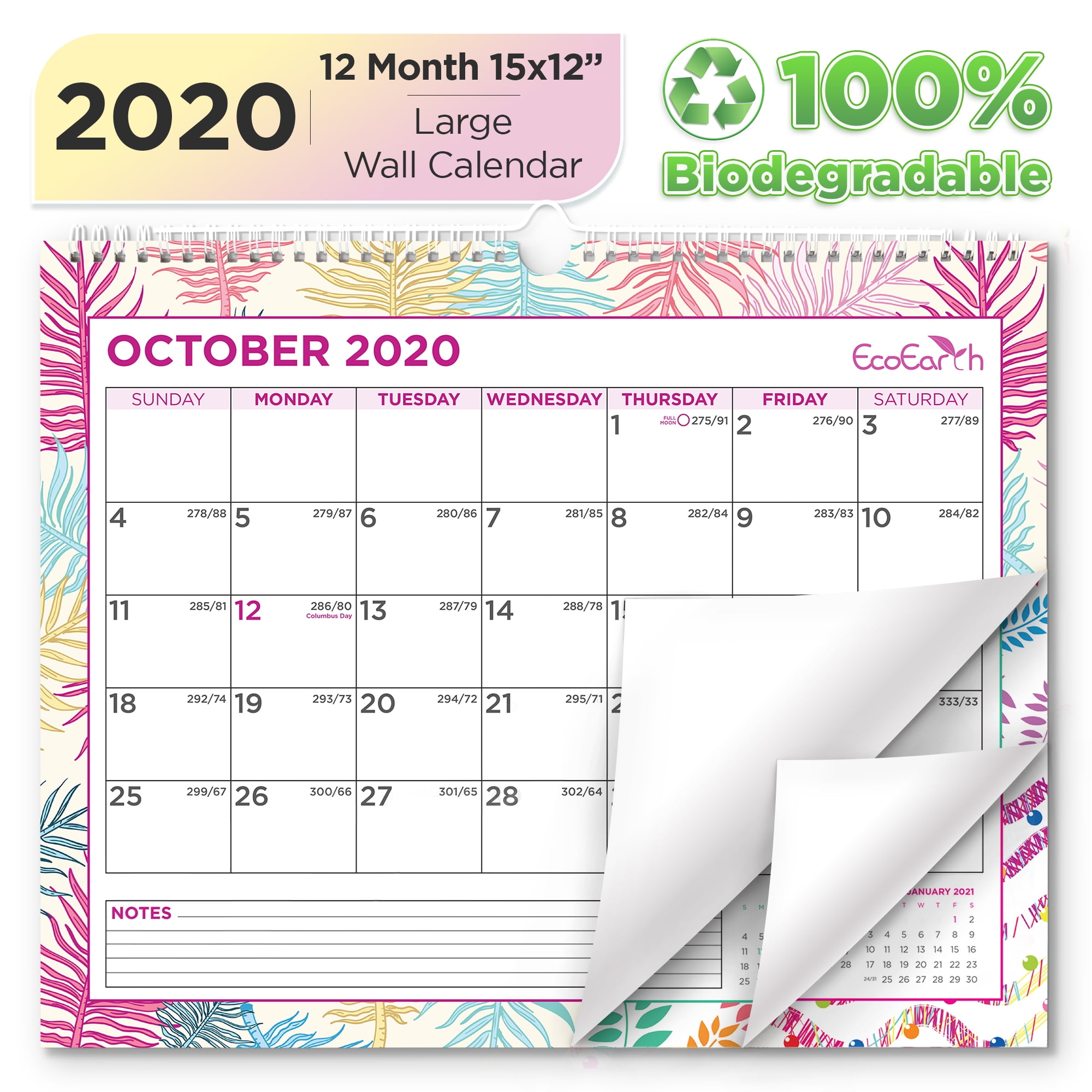 2020 EcoEarth Wall Calendar 100% Biodegradable 15x12 Horizontal Hanging